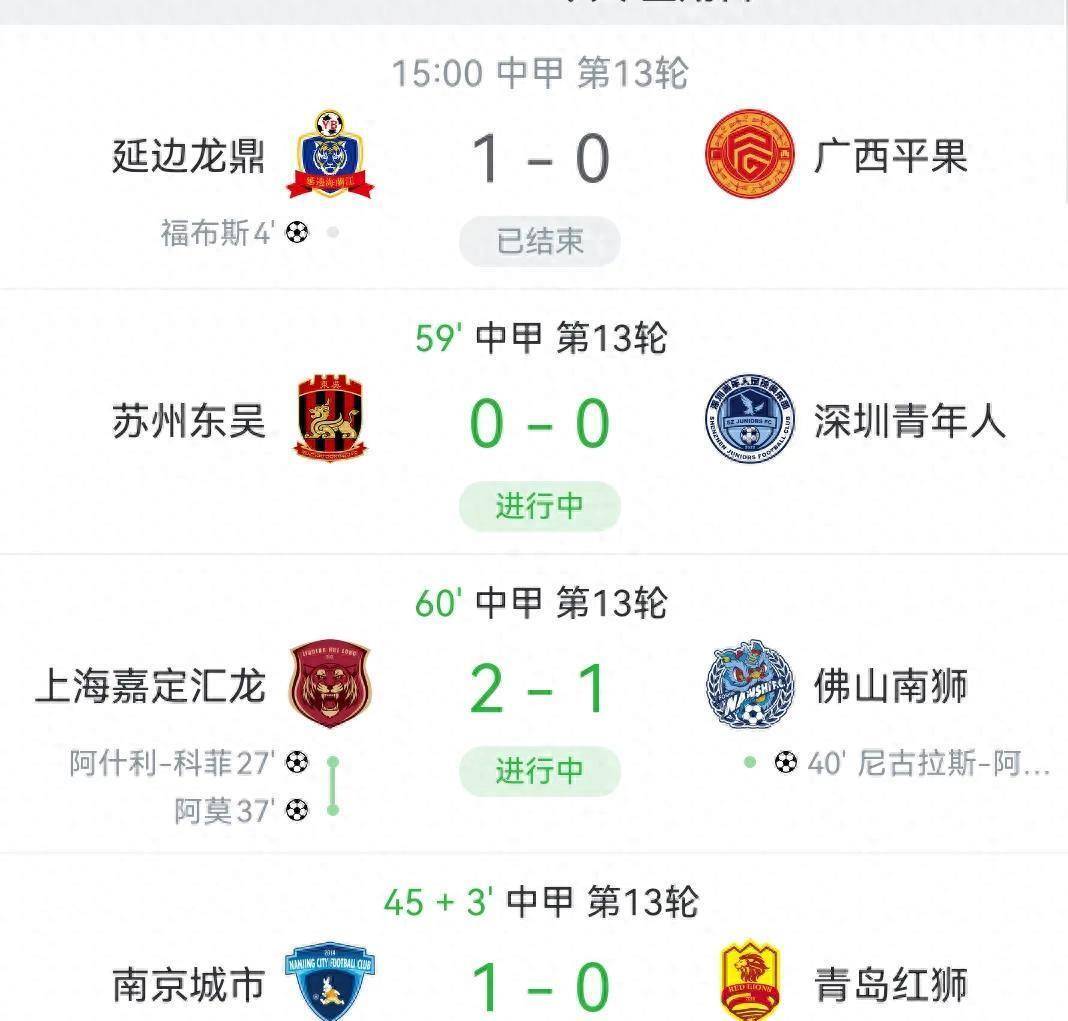 中甲联赛积分榜：延边绝平南京升第四，重庆辽宁谁是半程冠军？(中甲积分榜最新积分表)